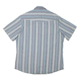 WRANGLER Mens Blue & Grey Striped Cotton Blend Shirt L Casual Summer Button