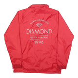 DIAMOND Mens Red Polyester Blend Button Jacket L Lightweight Plain Logo Print