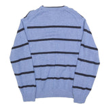 TOMMY HILFIGER Mens Blue & Black Patterned Jumper Crew Neck Basic Knit L Cotton