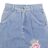 GOLDIE Womens Blue Denim Floral Embroidered Mini Skirt Cotton Blend XS