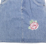 GOLDIE Womens Blue Denim Floral Embroidered Mini Skirt Cotton Blend XS