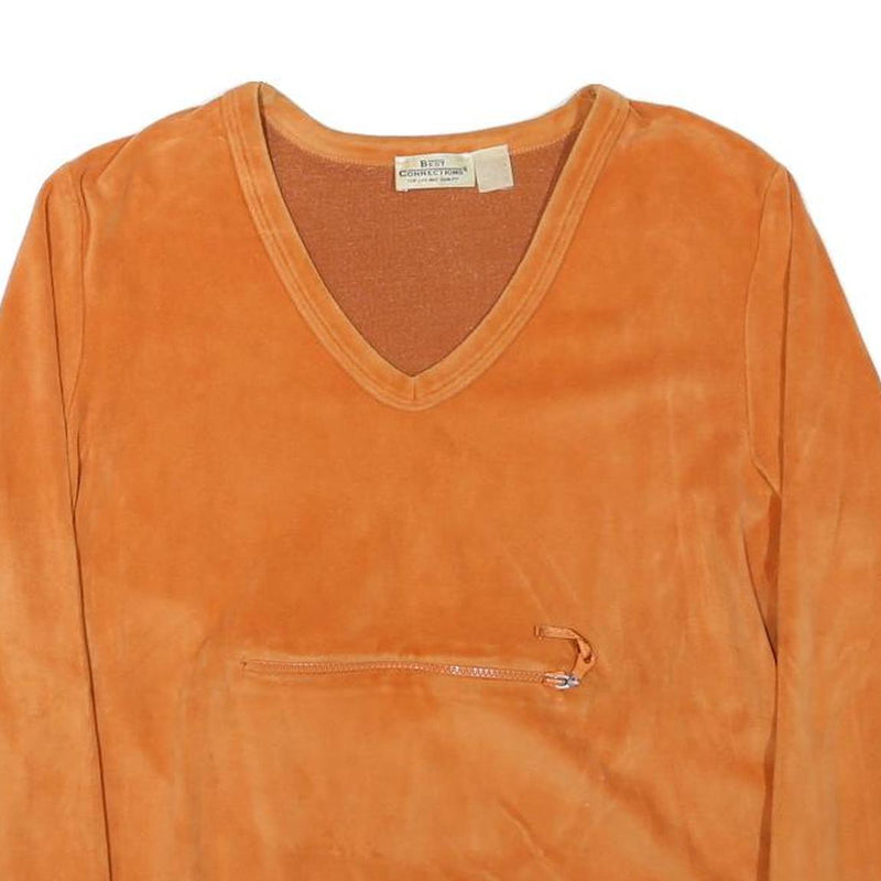 BEST CONNECTION Womens Orange V-Neck M Zipper Pocket Sweatshirt Polyester Blend