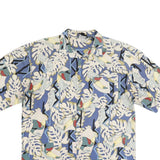 THE DESIGN CREW Mens Blue & Cream Tropical Print Cotton Short Sleeve Shirt L