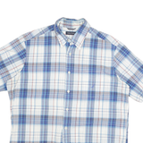 NAUTICA Mens Blue White Check Cotton Blend Shirt L Casual Short Sleeve Button