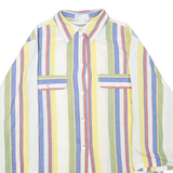 Womens White & Yellow Striped Cotton Blend Shirt L Casual Relaxed Fit Pocket