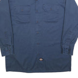 DICKIES Mens Blue Cotton Work Shirt M Classic Long Sleeve Button Pockets