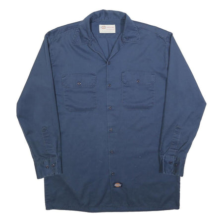 DICKIES Mens Blue Cotton Work Shirt M Classic Long Sleeve Button Pockets