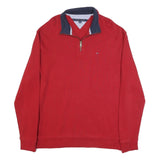 TOMMY HILFIGER Mens Red Pullover Plain V-Neck Basic Knit XL Cotton Jumper