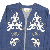 PHILIP NOEL Womens Blue Cotton Embellished Jacket XL Denim Pattern Stylish Open