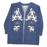 PHILIP NOEL Womens Blue Cotton Embellished Jacket XL Denim Pattern Stylish Open