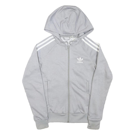 ADIDAS Womens Grey Hoodie UK 6 Cotton Blend Full Zip Sportswear Casual