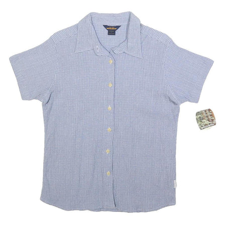 WOOLRICH Womens Blue Check Shirt L Cotton Blend Button Short Sleeve Casual