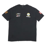 GILDAN Mens Black Racing Logo Cotton T-Shirt XL Short Sleeve Crew Neck