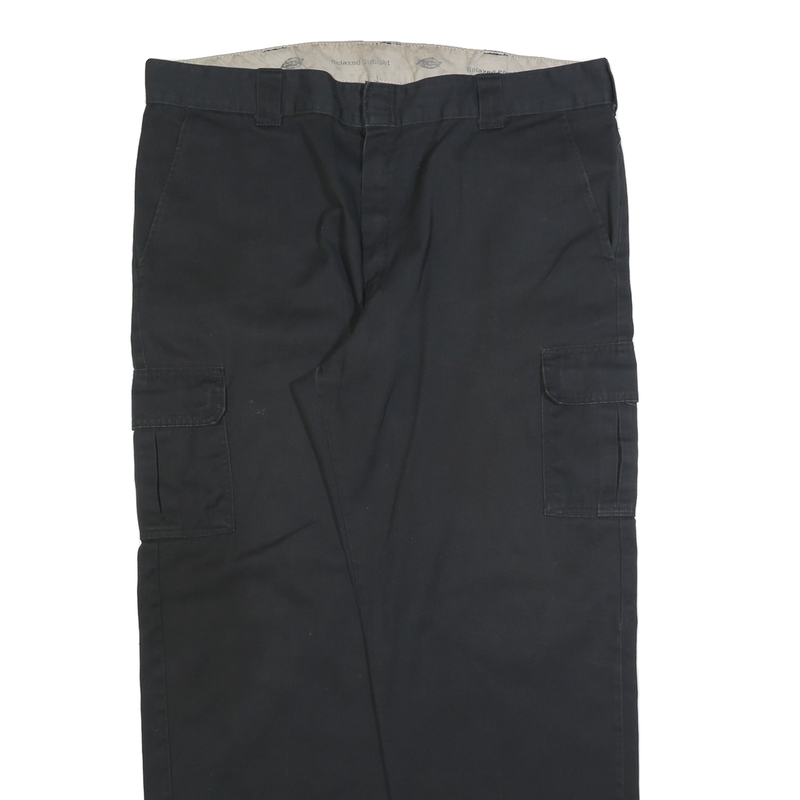 DICKIES Mens Relaxed Black Cargo Trousers W42 L34 Cotton Blend Zip Pocket