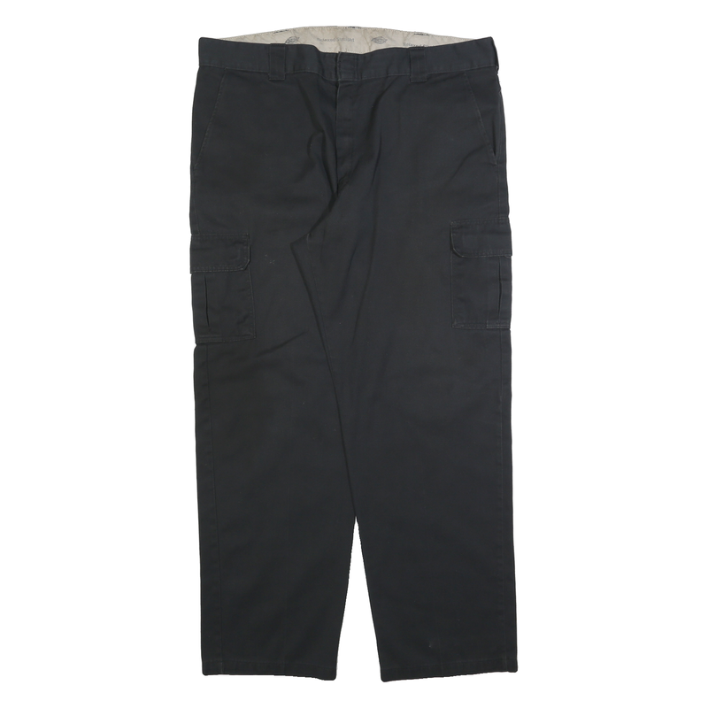 DICKIES Mens Relaxed Black Cargo Trousers W42 L34 Cotton Blend Zip Pocket