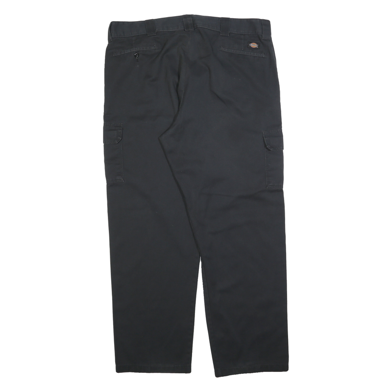 DICKIES Mens Relaxed Black Cargo Trousers W42 L34 Cotton Blend Zip Pocket