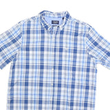 CHAPS Mens Blue & White Checked Button-Down Shirt M Cotton Blend Short Sleeve