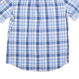 CHAPS Mens Blue & White Checked Button-Down Shirt M Cotton Blend Short Sleeve