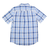 CHAPS Mens Blue & White Checked Button-Down Shirt M Cotton Blend Short Sleeve
