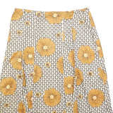 Womens White & Yellow Floral A-Line Midi Polyester Blend Skirt M Vintage Style