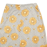 Womens White & Yellow Floral A-Line Midi Polyester Blend Skirt M Vintage Style
