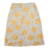 Womens White & Yellow Floral A-Line Midi Polyester Blend Skirt M Vintage Style