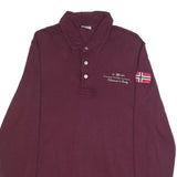 NAPAPIJRI Mens Maroon Long Sleeve Logo Embroidered Polo Shirt M Cotton Blend