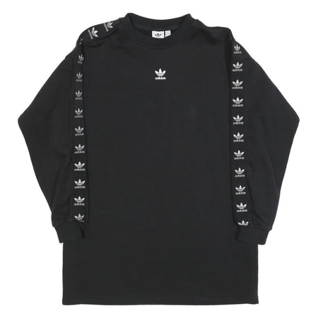 ADIDAS Womens Black Cotton Crew Neck Sweatshirt UK 8 Logo Taped Sleeves