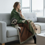 Anycozy Brown Faux Cashmere Throw Blanket – Sofa Cover with Human Cartoon Design, Tassels, Soft Picnic & Camping Mat