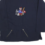 DEVILLE Womens Navy Blue Sweatshirt XL Embroidered Bear Zipper Pockets Pullover