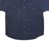 FORECAST Mens Navy Blue Cotton Blend Short Sleeve Shirt L Button Front Casual