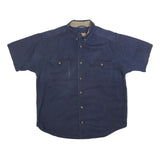 FORECAST Mens Navy Blue Cotton Blend Short Sleeve Shirt L Button Front Casual