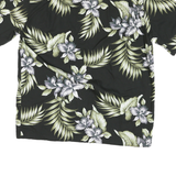 ALPHA REPUBLIC Mens Black Green Floral Print Hawaiian Shirt L Cotton Blend