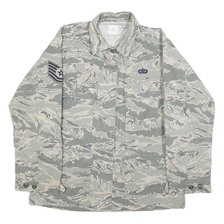 NIB BIR Womens Grey Cotton Blend Casual Button Jacket L Military Camouflage