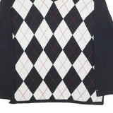 TOMMY HILFIGER Mens Navy & White Argyle Pattern V-Neck Cotton Blend Jumper L