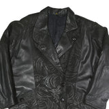 Womens Black Faux Leather Button Jacket XL Woven Leaf Pattern Button Closure