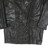 Womens Black Faux Leather Button Jacket XL Woven Leaf Pattern Button Closure