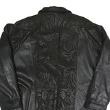 Womens Black Faux Leather Button Jacket XL Woven Leaf Pattern Button Closure