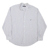 NAUTICA Mens White & Blue Check Shirt L Classic Cotton Blend Lightweight