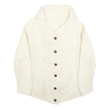 Womens Cream Chunky Knit Button Up Cable Knit Jumper L Cozy Fashion