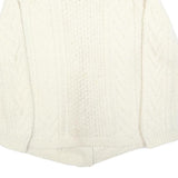 Womens Cream Chunky Knit Button Up Cable Knit Jumper L Cozy Fashion