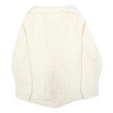 Womens Cream Chunky Knit Button Up Cable Knit Jumper L Cozy Fashion