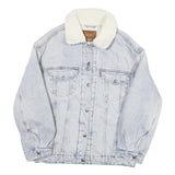 LEVI'S Womens Blue White Sherpa Collar Denim Jacket XS Cotton Blend Button