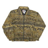 EVR Womens Black & Gold Printed Nylon Bomber Jacket L Zip Closure Relaxed Fit