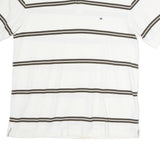 TOMMY HILFIGER Mens White & Brown Striped Cotton Short Sleeve Polo Shirt L