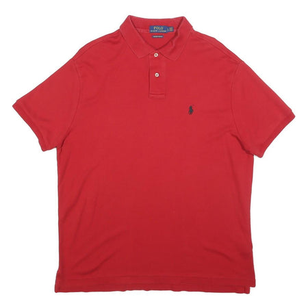 POLO RALPH LAUREN Mens Red Short Sleeve Plain Polo Shirt L Cotton Blend Casual