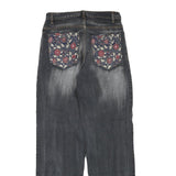 Womens Regular Fit Cotton Blend Denim Grey Jeans W28 L31 Floral Back Pockets Zip