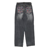 Womens Regular Fit Cotton Blend Denim Grey Jeans W28 L31 Floral Back Pockets Zip