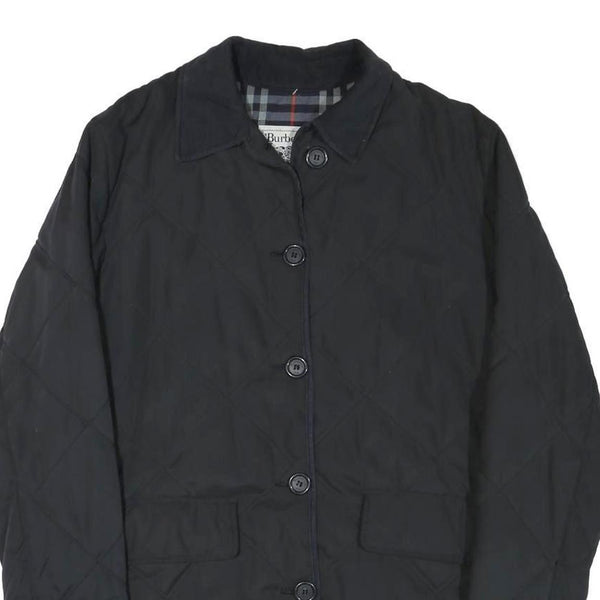 BURBERRY Womens Black Outdoor Jacket M Polyester Blend Diamond Pattern Button