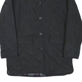 BURBERRY Womens Black Outdoor Jacket M Polyester Blend Diamond Pattern Button